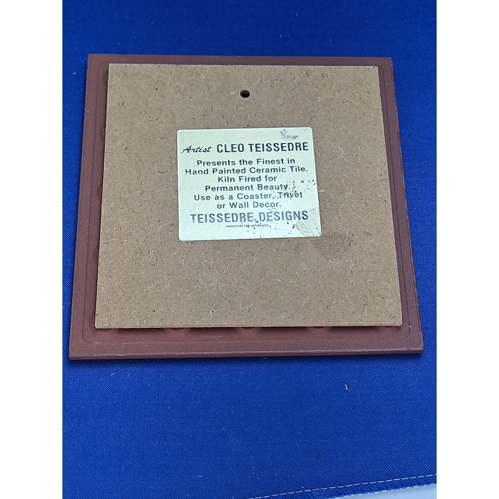 Cleo Teissedre Art Tile Trivet Coaster ORCA WHALE DOLPHINS 1983 Wall Plaque 6x6 - Picture 9 of 11